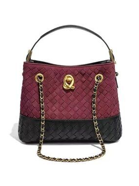 Faux Suede Woven Bucket Bag Women Small Crossbody Shoulder Handbag